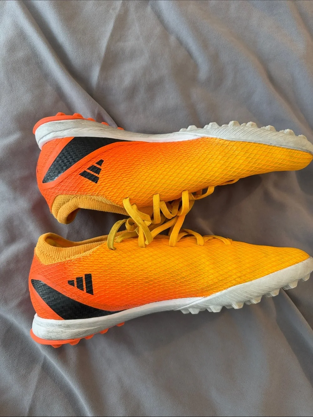 adidas Yellow and Orange Indoor Soccer Shoes with Black Stripes